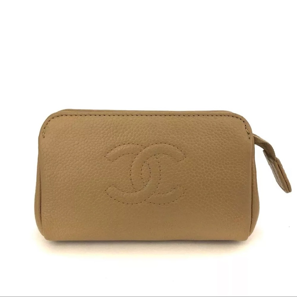 AUTH Chanel Beige Tan Multi Use Pouch
